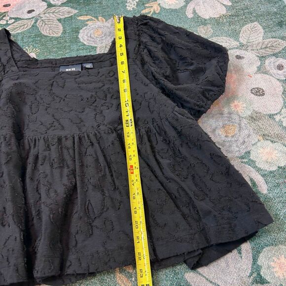 Anthropologie Maeve Batia Babydoll Top XL Black Puff Sleeve Textured Square neck - Picture 11 of 13